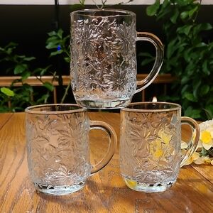 Princess House Fantasia Elegant Glass Beverage Mugs -  Set Of 3
